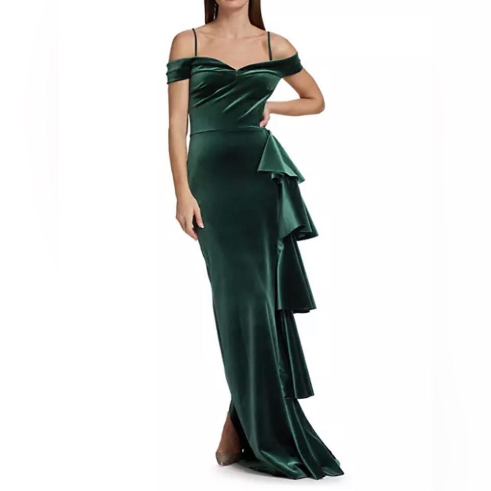 Chiara Boni La Petite Robe Willa Velvet Ruffled Gown size 10